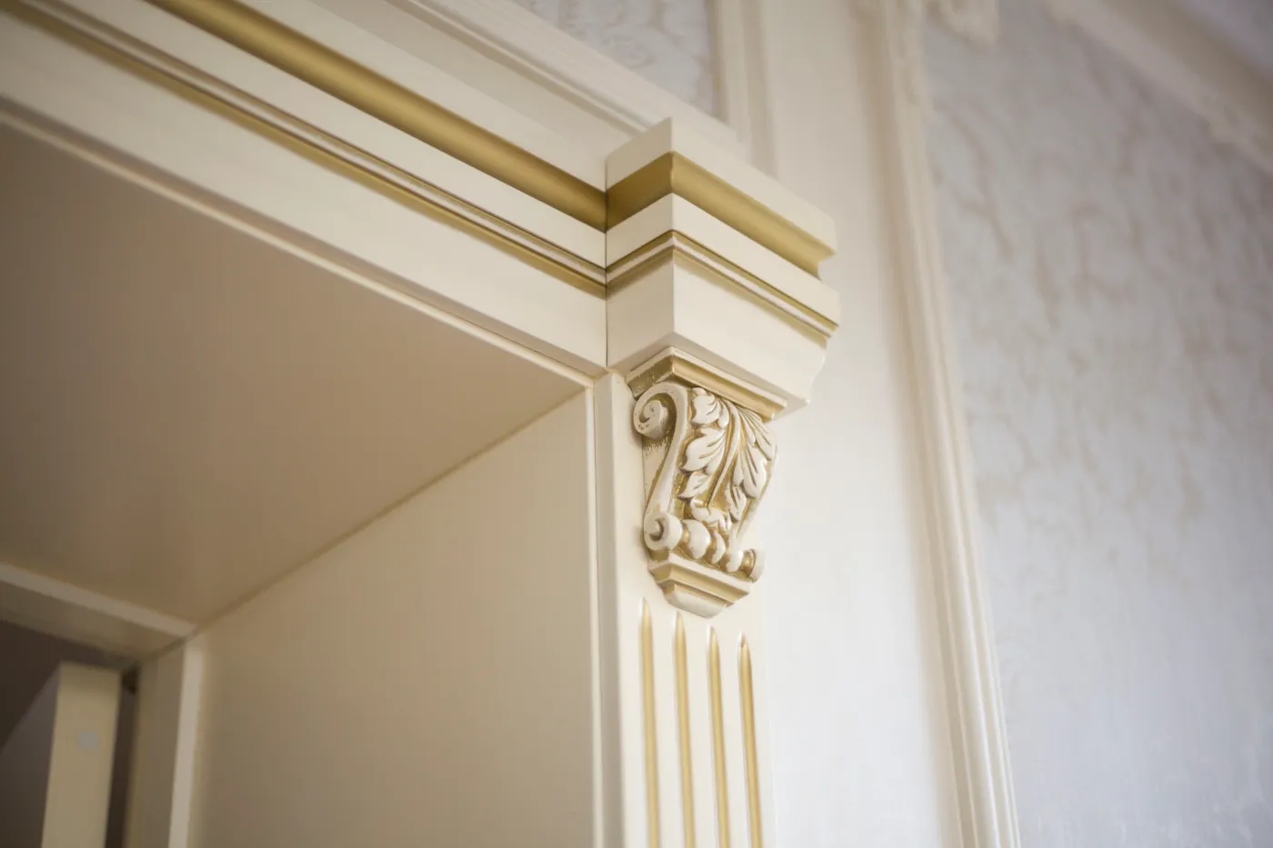 Decorative molding detail around an interior opening